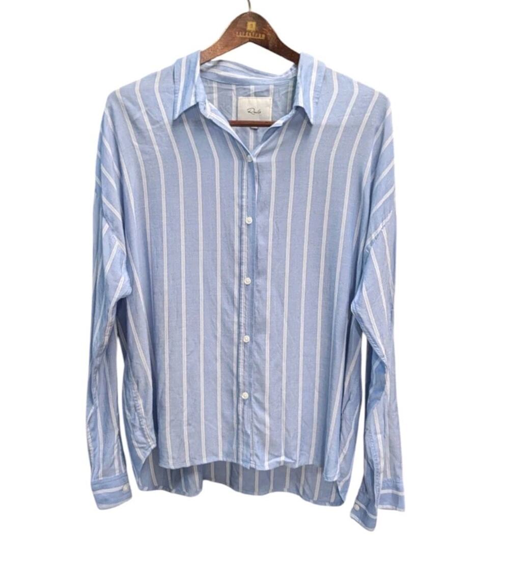 Rails Shoulder Button Long Sleeve Striped Flowy Button Down Shirt Blue Large